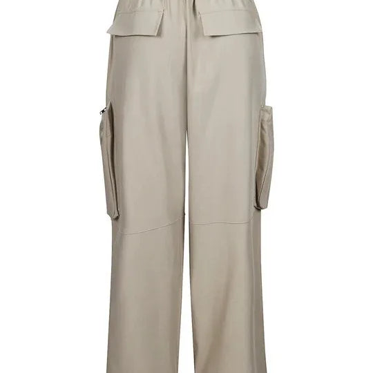 CM.YAYA Women Fashion Zipper Pocket Side Zip Fly Split Hem Wide Leg Safari Style Pants 2025 Drawstring Summer Cargo Trousers