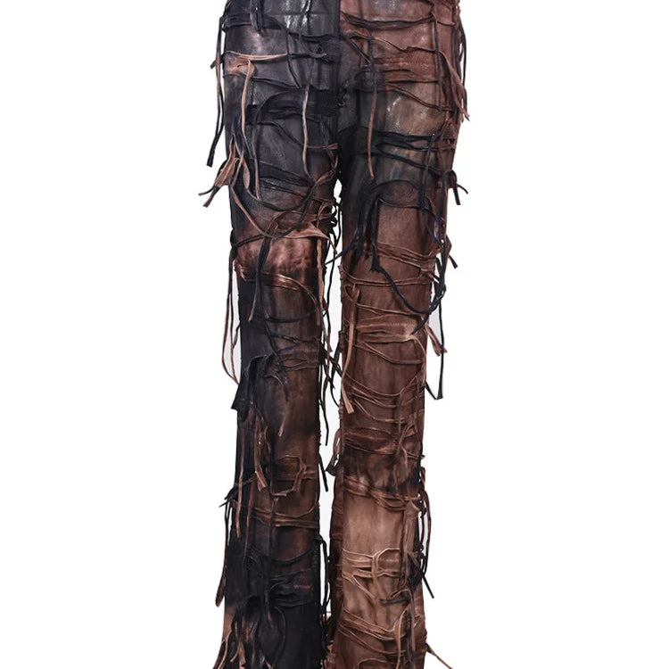 DEAT Fashion Women Casual Pant Fringe Lace-up Contract Color Slim Designer Floor-length Boot Cut Female Summer New 17A9439