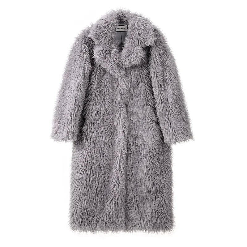 Neo Mint Extra Long Luxury Lamb Fur Teddy Coat Women Winter Ladies Mob Wife Style Oversized Chunky Faux Fur Jacket Overcoat gray long teddy coat