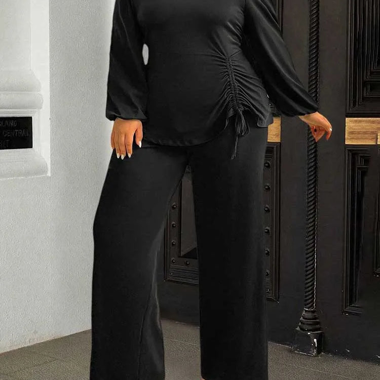 Autumn Plus Size Top and Pant Suit for Women 2 Pieces Pant Sleeve Ladies Pleated Elegant Casual Outfits Wholesale Dropshipping