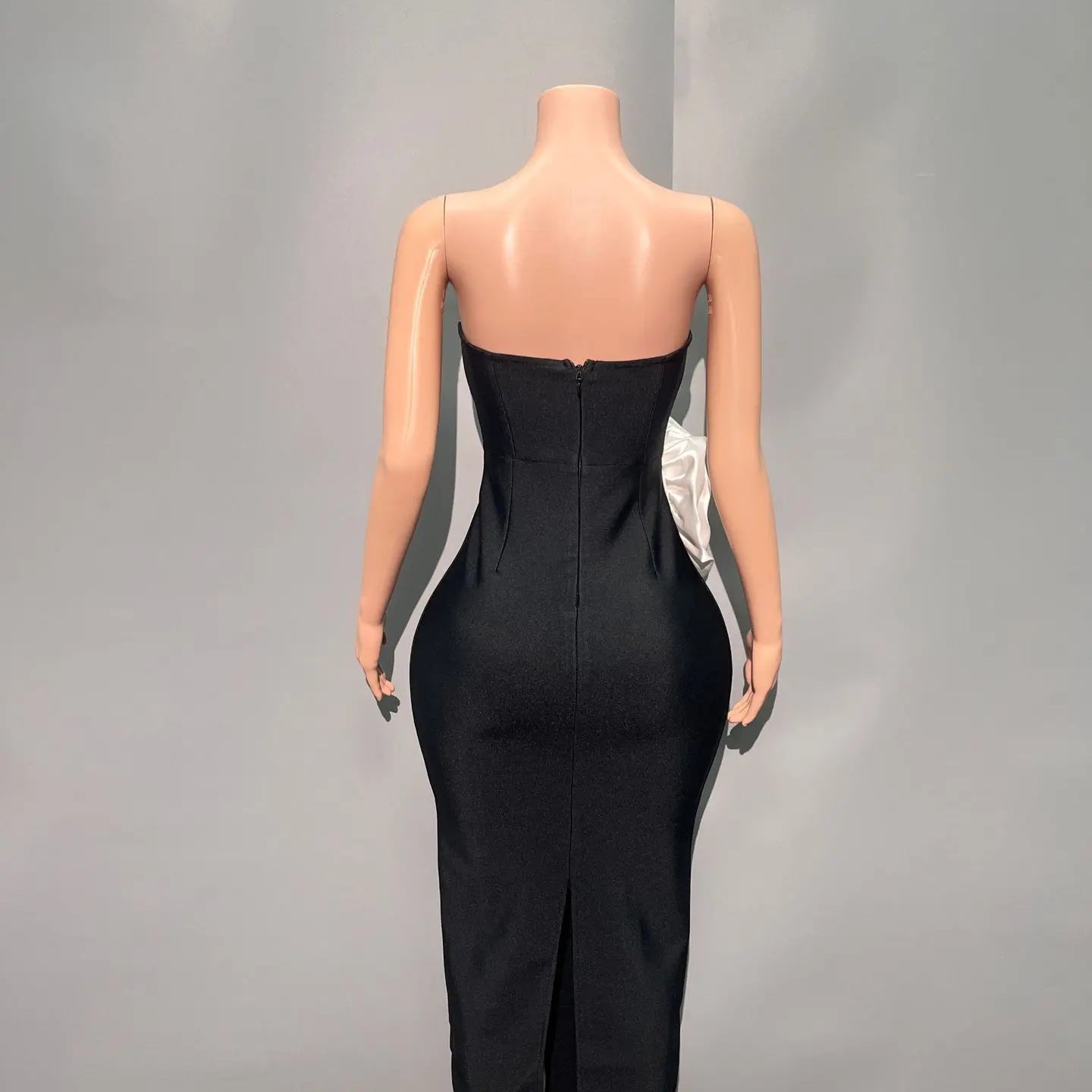 Black Color Women Sexy Strapless White Florals Bodycon Mid-calf Bandage Dress Celebrate Evening Party Birthday Outfit