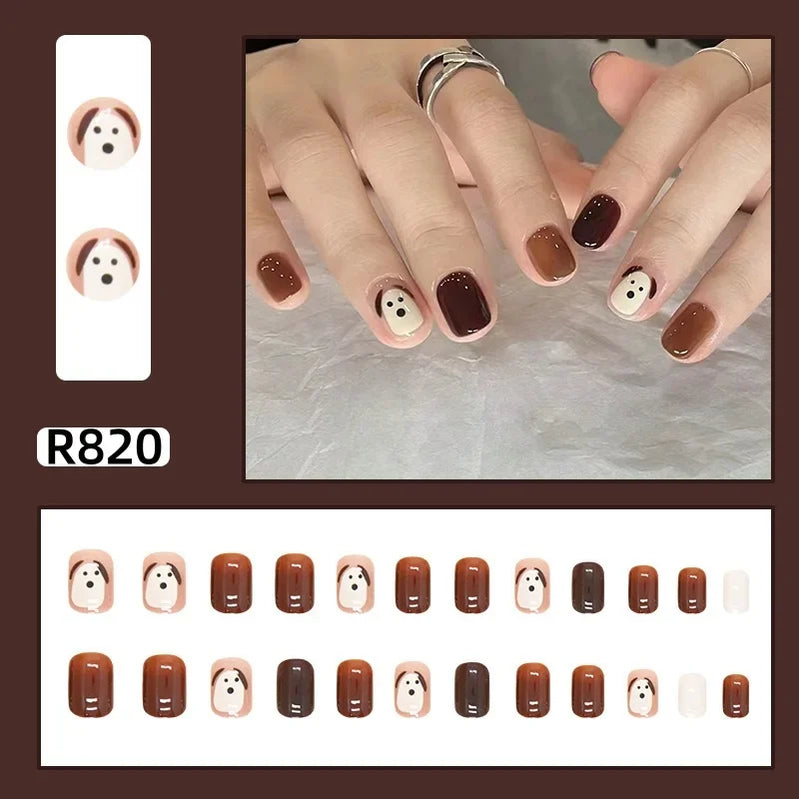 24Pcs/set French Gold Border Nail Elegant&Trendy Wearable Nails for Women Girl New Edition Removable Nail