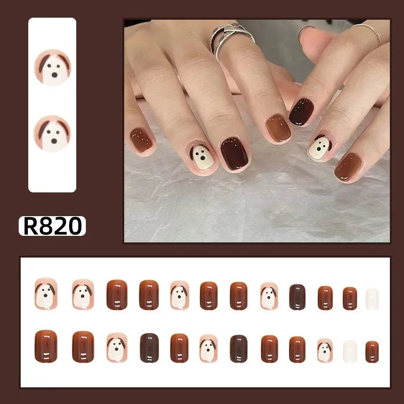24Pcs/set French Gold Border Nail Elegant&Trendy Wearable Nails for Women Girl New Edition Removable Nail