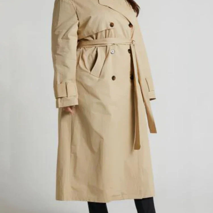 Women's Jackets Double Breasted Long Trench Classic Lapel Collar Long Sleeve Khaki Overcoat with Belt Female Autumn Outerwear
