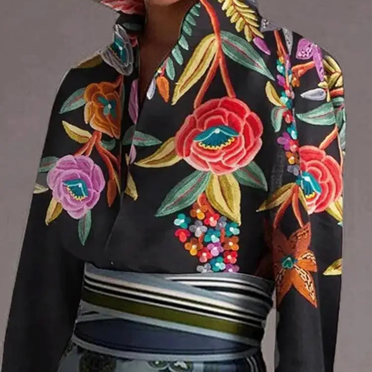 Modigirl New Autumn Vintage Blouses Women's Flared Sleeves Blouse Urban Flower Printed Elegant Shirts Tops for Woman