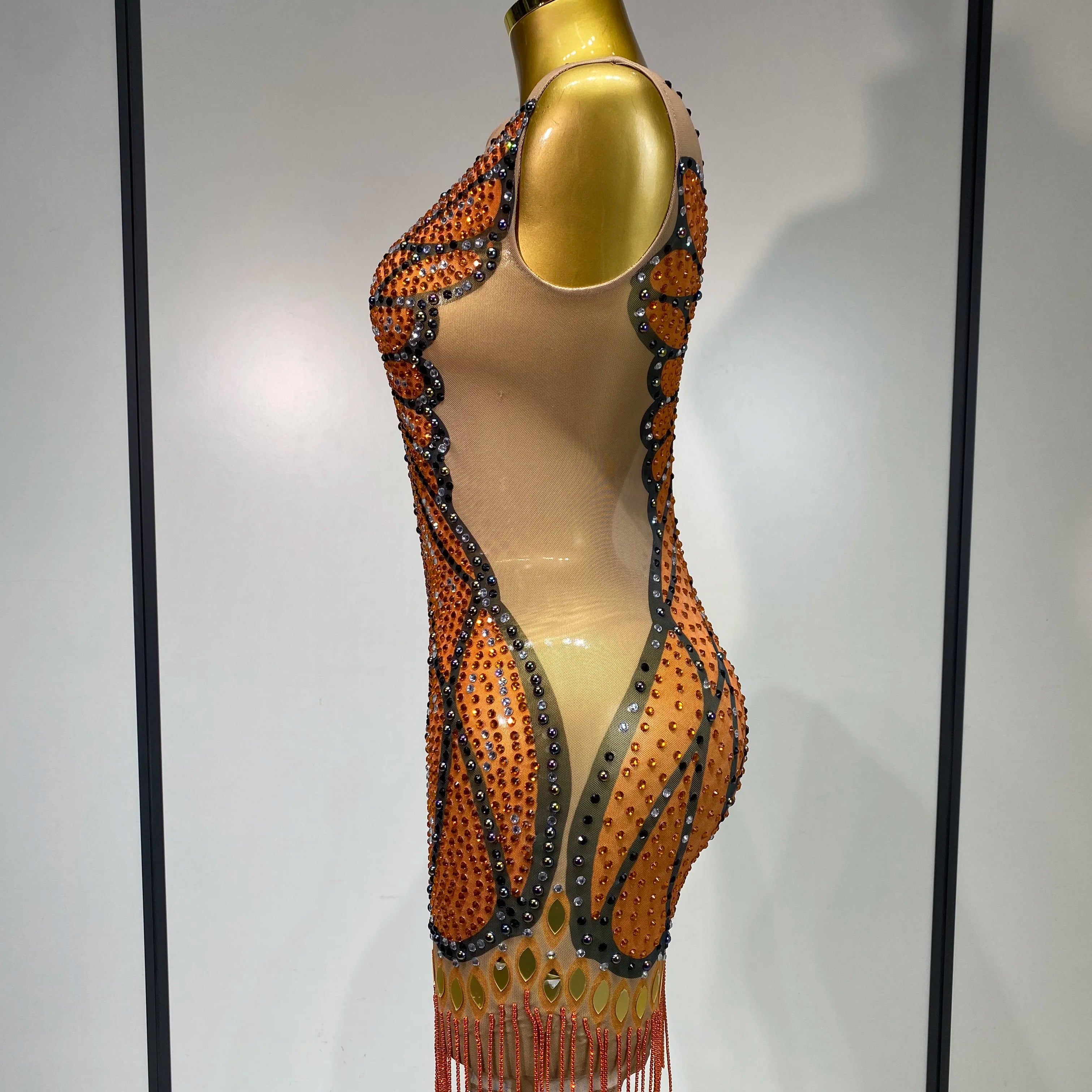 Sparkly Rhinestones Mesh Short Dress 2025 Sexy Sleeveless Luxury Birthday Evening Party Gown Performance Singer Stage Outfit