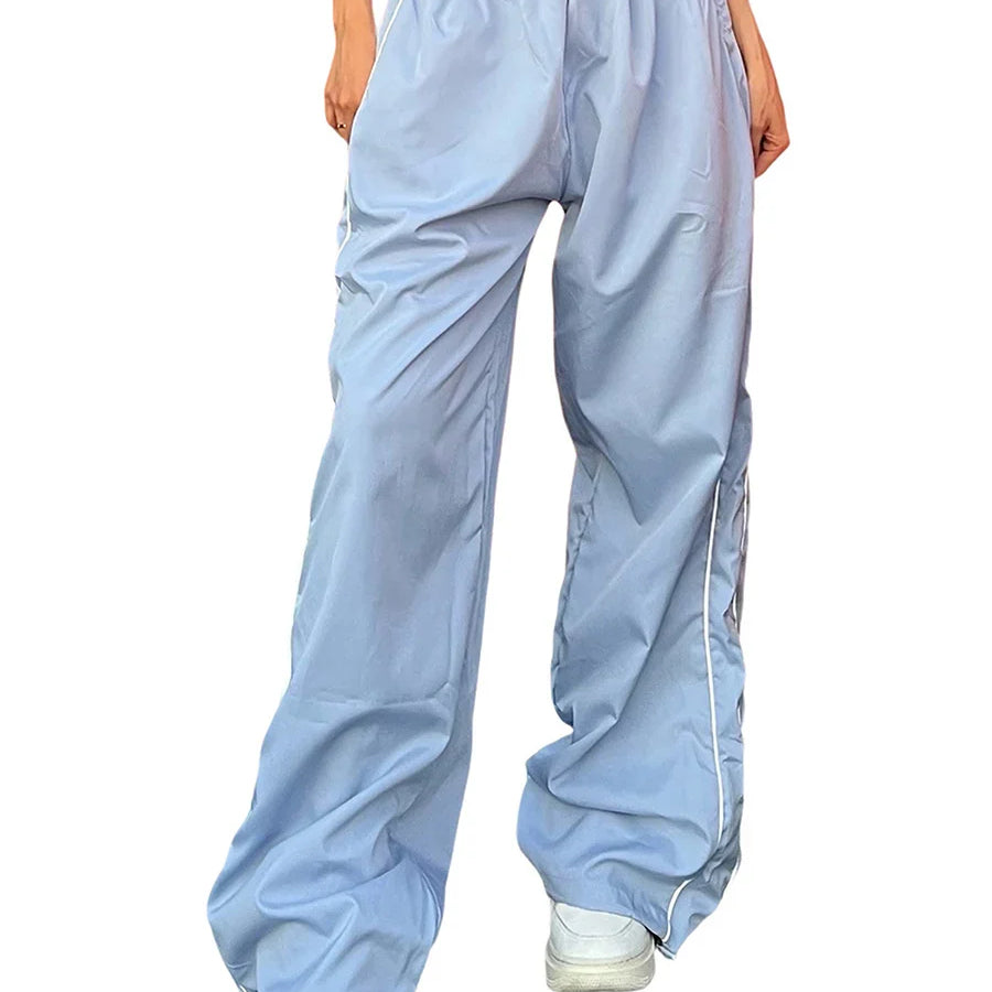 Women s Y2k Elastic Waist Cargo Pants Loose Solid Color Joggers Workout Pants with Pockets Streetwear