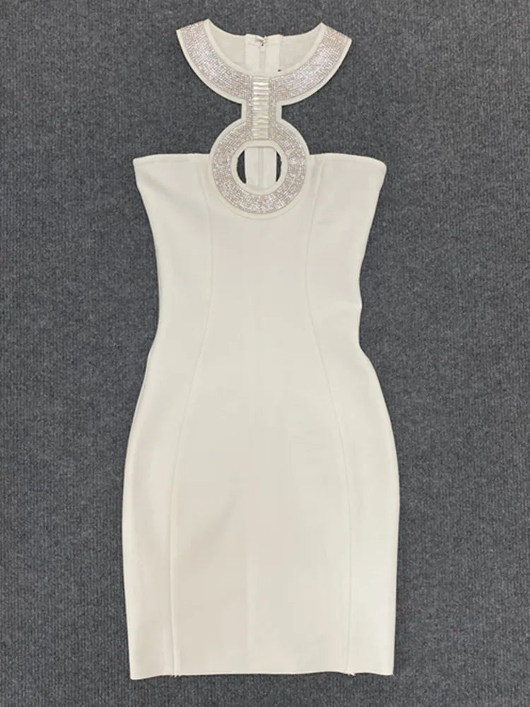 Women Summer Sexy Backless Halter Sequined Diamonds Sparkly Black Bodycon Bandage Dress 2023 Elegant Evening Club Party Dress