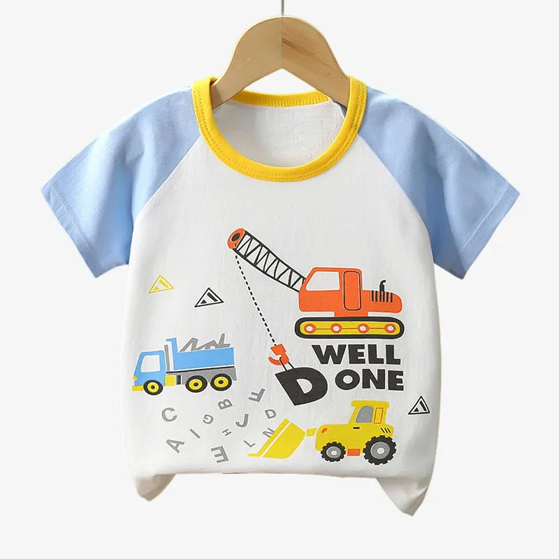 Children's Clothing T-Shirt Kids Clothes Boys Girls Summer Cartoon Tops Short Sleeve Clothes 100% Cotton Baby Clothing Crane