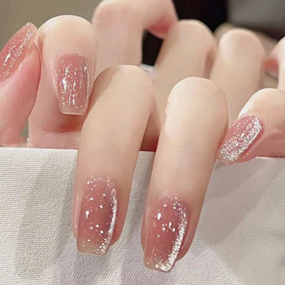 24pcs/set short square fake nails cat eyes glitter pink green purple yellow nude nail tips faux ongles press on false nail art