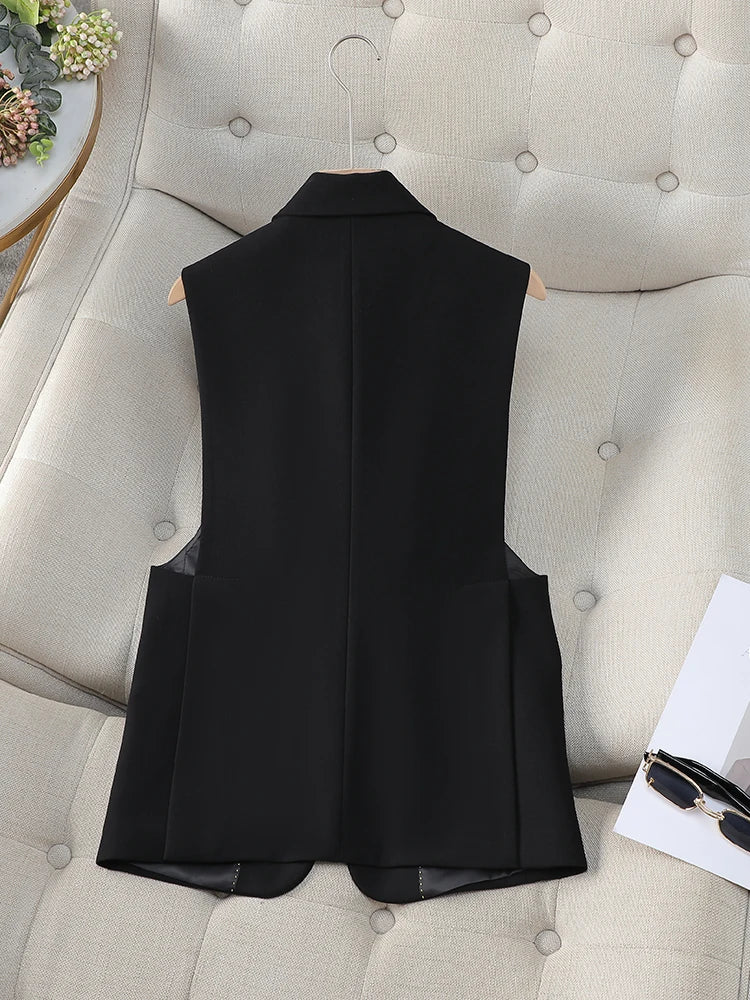 Fashion Women Formal Blazer Vest Ladies Khaki Black Coffee Slim Sleeveless Jacket Coat For Business Work Wear