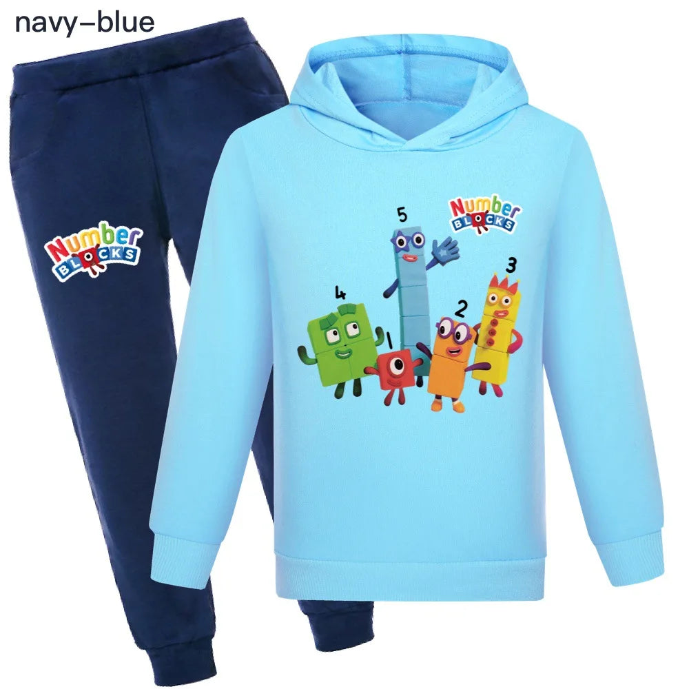 Number Blocks Clothes Kids Pullover Hoodies Navy Pants 2pcs Sets Boys Cartoon Sportsuit Toddler Girls Outfits Children's Clothing