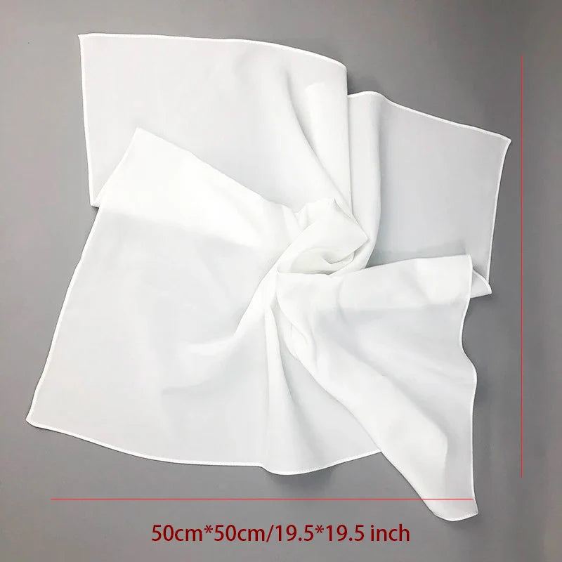 2020 New Women Silk Scarf Square Neck Shawls Lady White Solid Bandana Hair Band Kerchief for DIY Painting 50 by 50 cm