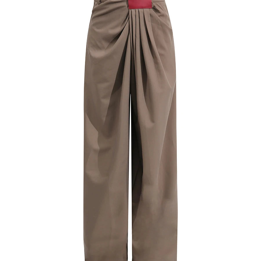 TWOTWINSTYLE Fashion Casual Two Piece Sets for Women Lapel Long Sleeves Patchwork Zipper Top High Waist Wide Leg Pant Set Female