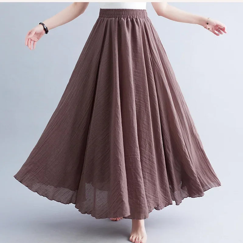 Fashion Cotton Linen Clothes Women Skirts Maxi Y2k Elegant Beach Saia Ropa Mujer Casual Vestido Boho Long Skirt Faldas Harajuku dark pink