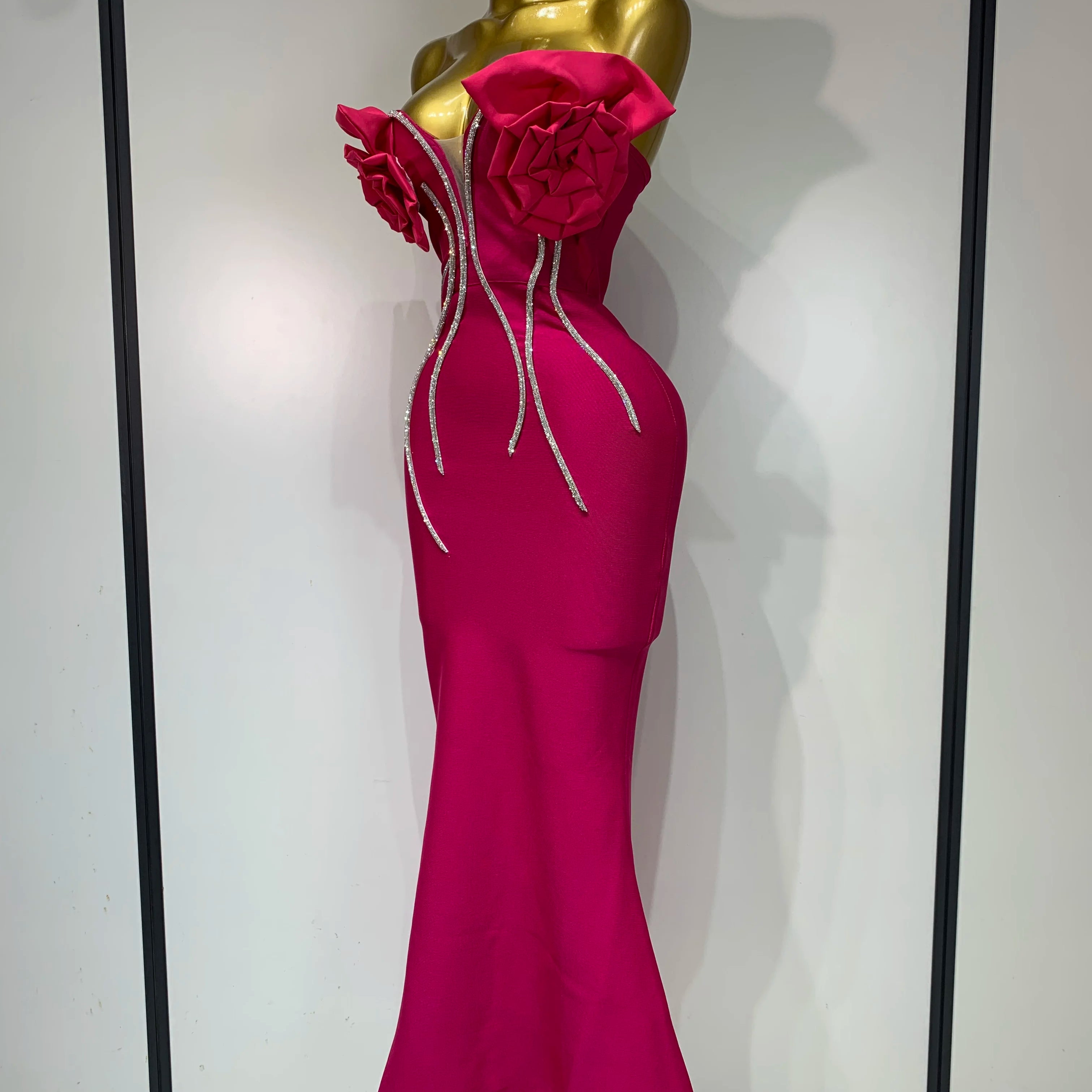 Luxury Birthday Party Dresses Women Elegant Bandage Bodycon Dress Strapless Appliques Sparkly Diamond Evening Club Outfit