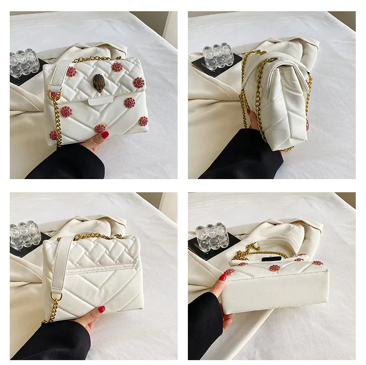 Summer Eagle Head Chain Crossbody Bags for Women UK Brand Designer Fashion Trend Handbag PU Shoulder Bag Diamond Flower Bag