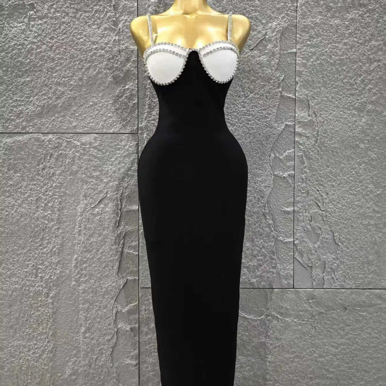 Black Red Color Women Sleeveless Sexy Strap Square Collar Bodycon Long Bandage Dress Celebrate Nightclub Party Red Carpet Dress