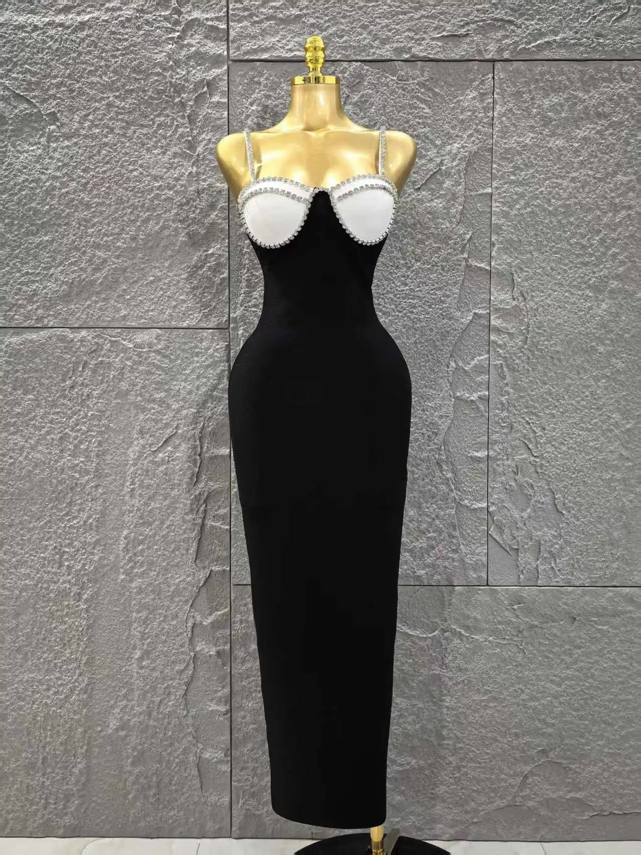 Black Red Color Women Sleeveless Sexy Strap Square Collar Bodycon Long Bandage Dress Celebrate Nightclub Party Red Carpet Dress