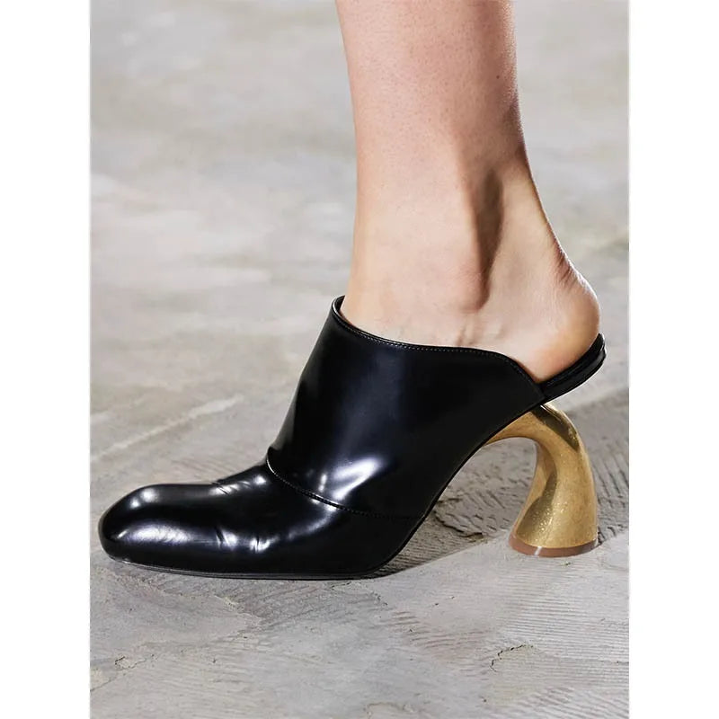 Black White Mule Heels Open Toe Strange Style Heeled Sandals Women Fashion Shoes High Heel Slides Slip On Mules Summer Footwear