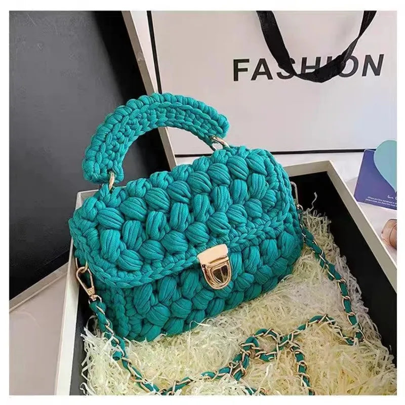 DIY Knitted Handbag Wallet Fashion Rope Woven Ladies Handbag Designer Casual Chain Shoulder Messenger Bag green