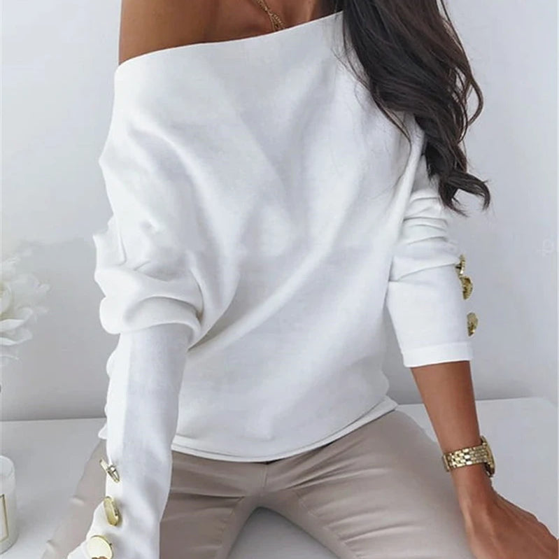 Oversized T-shirt Clearance Sale Women Tops Loose Pullover Autumn Long Sleeve Solid Black White Khaki Tees Buttons топ женский 001