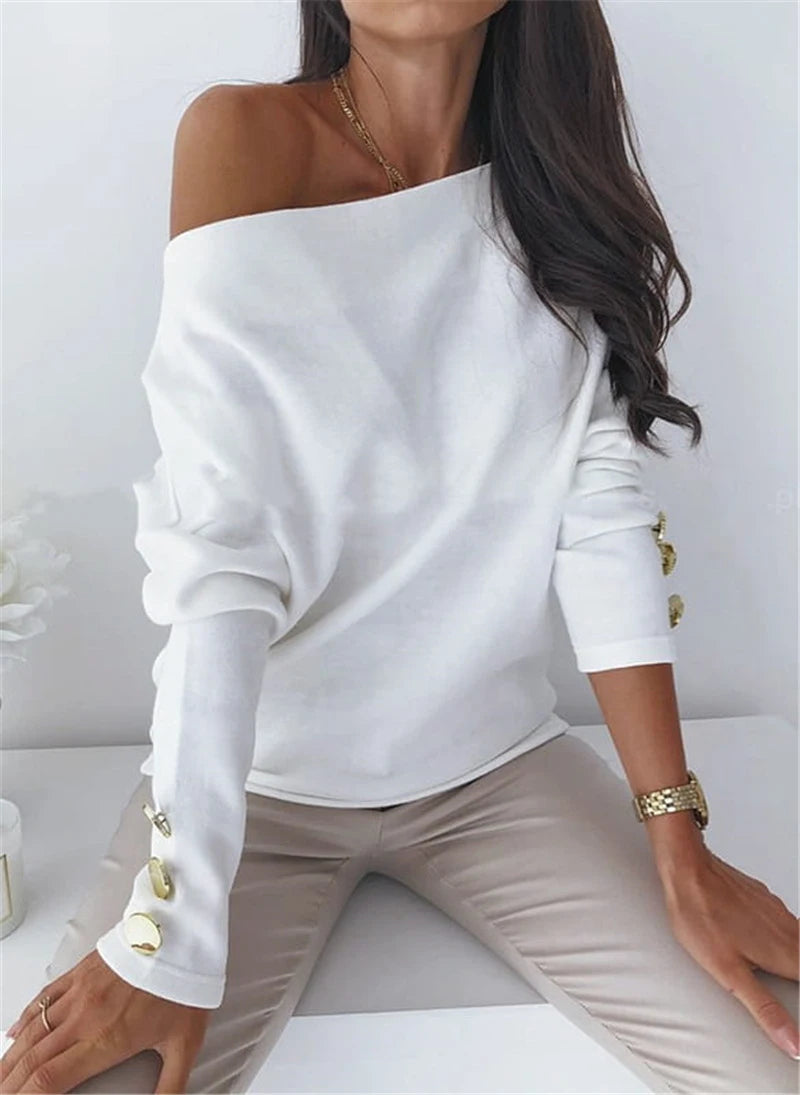 Oversized T-shirt Clearance Sale Women Tops Loose Pullover Autumn Long Sleeve Solid Black White Khaki Tees Buttons топ женский 001