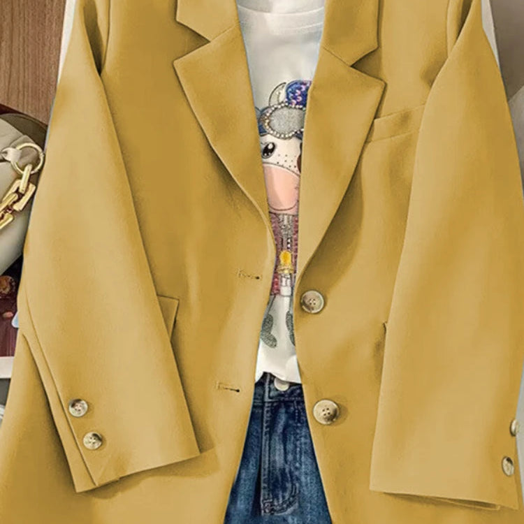 Spring Blazer Women Casual Loose Coat Long Sleeved Top Elegant Jackets Outwear for Office Lady Women Official Clothing Yellow
