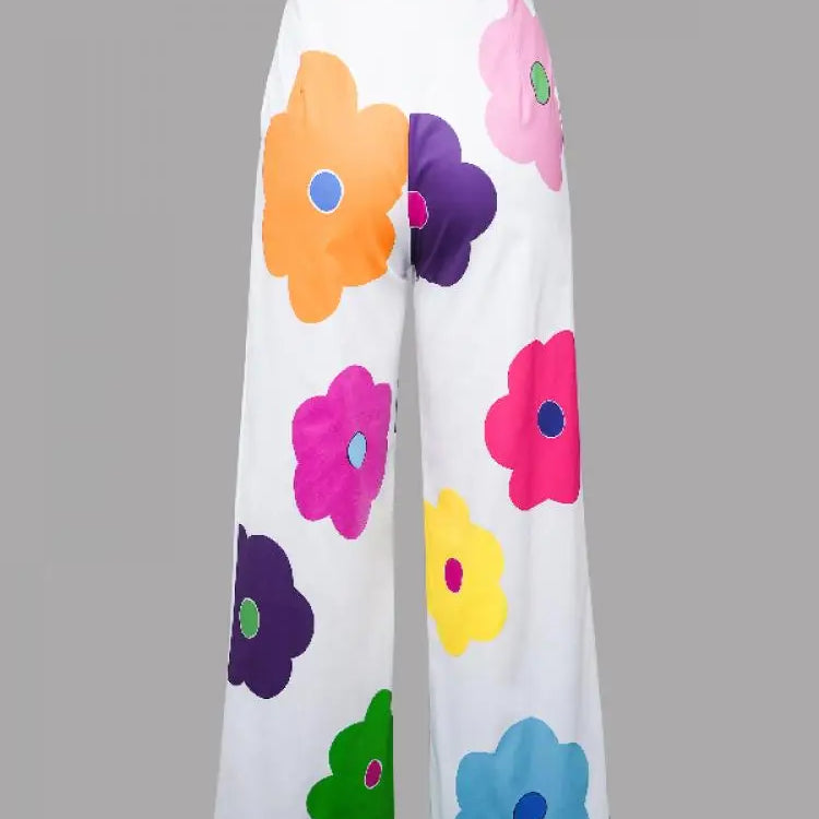 Uoozee New Female Multi-Colored Floral Printed Wide Leg Pants Spring Summer Fashion Small Fresh Casual Trousers Bottoms
