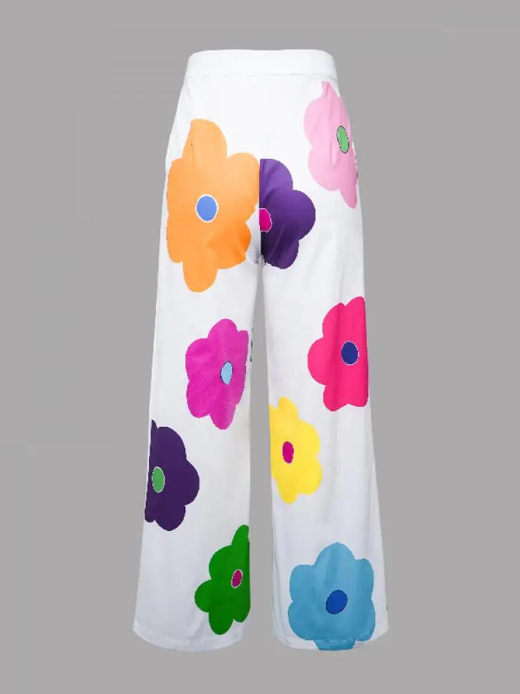 Uoozee New Female Multi-Colored Floral Printed Wide Leg Pants Spring Summer Fashion Small Fresh Casual Trousers Bottoms