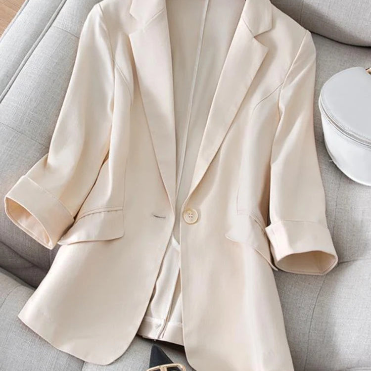 Women's Suit Jacket Suit Jacket Women's Seven-Minute Sleeve Summer New Women Clothing Beige