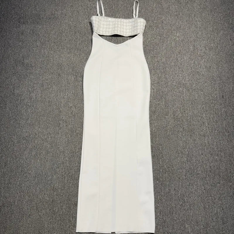 New Arrival Women Sleeveless Sexy Strap Shinning Rhinestones Bodycon Long Bandage Dress Celebrate Nightclub Party Birthday Wear