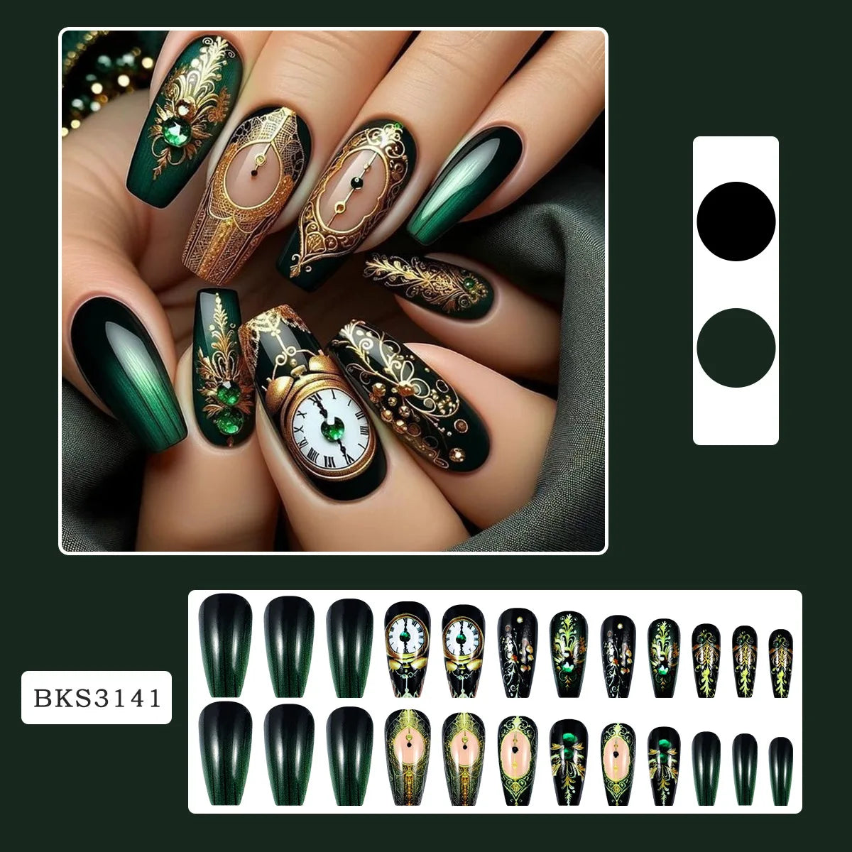 24pcs Mandala style False Nails Moon Flower Pattern Press on Nails European Retro Fake Nail Patch Women Lady Wearable Design