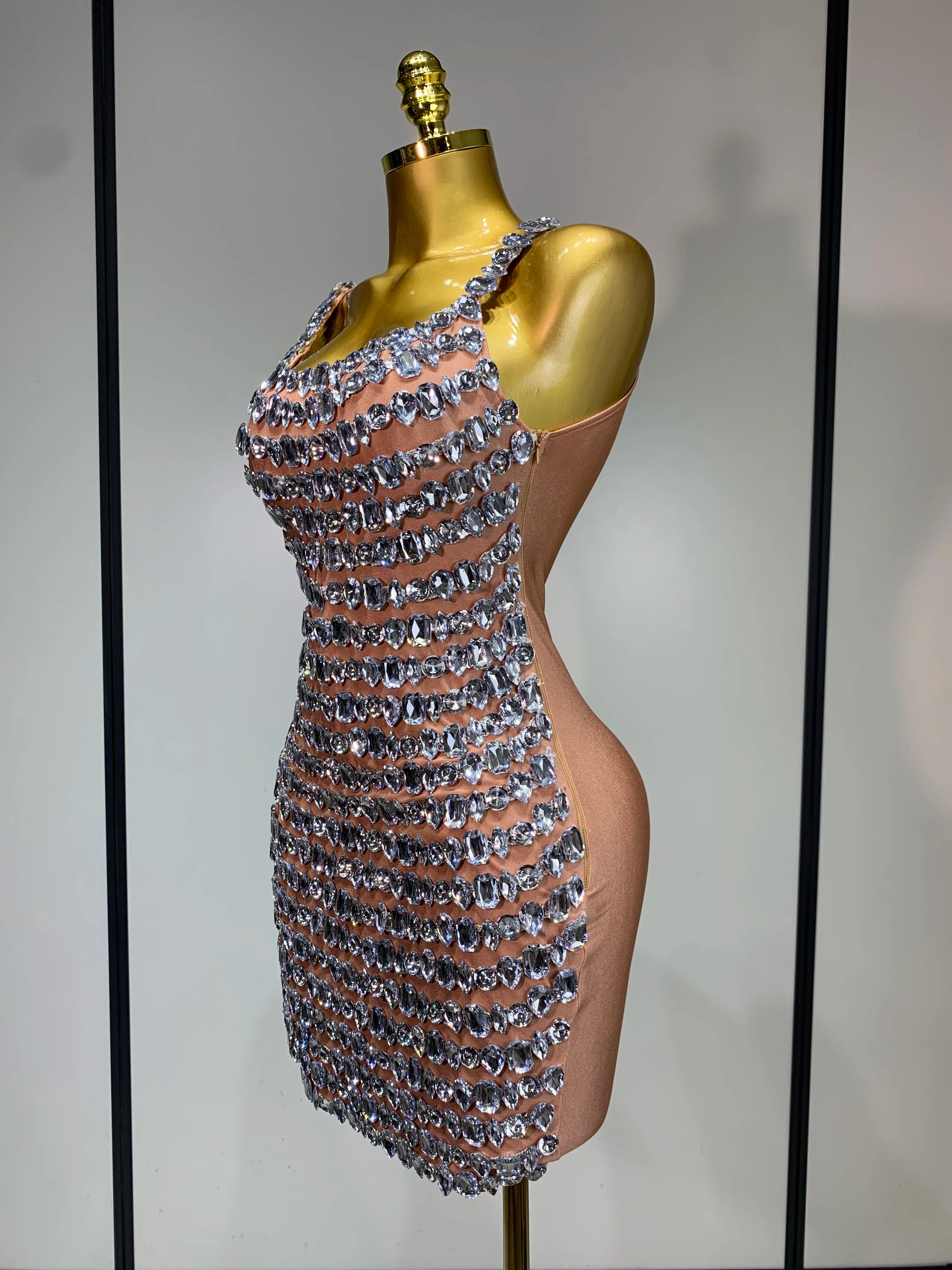 Sexy Sparkly Rhinestones Bodycon Short Dress Women Celebirty Elegant Evening Party Luxury Birthday Gown Photoshoot Stage Costume