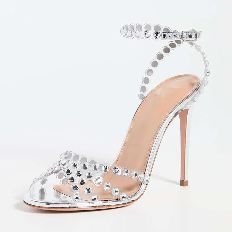 Sequined Crystal Women Sandals Sexy Spike High heels Gladiator sandals Summer Wedding Prom Shoes Sandalias Mujer Silver