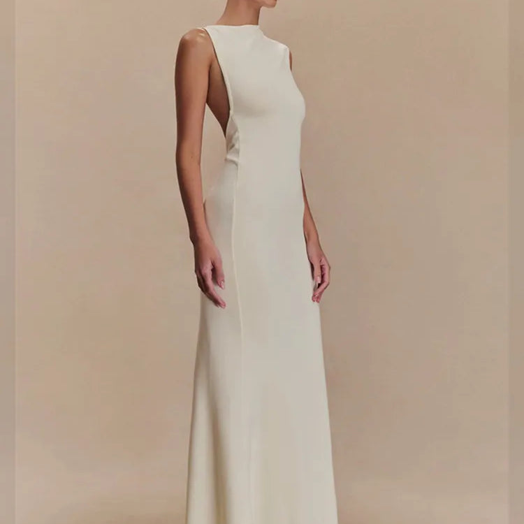 Ladies Women Sexy O Neck Tank Beige Black Maxi Long Celebrity Bodycon Bandage Dress 2025 Elegant Evening Club Party Dress