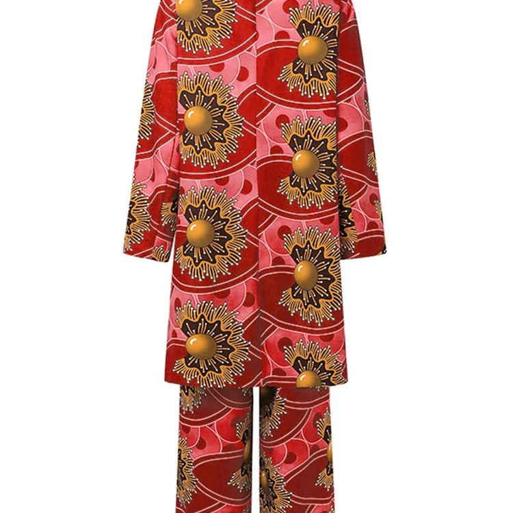 Plus Size VONDA Women Sets Two Piece 2024 Holiday Bohemian Printing Elegant Long Sleeve Outfits Fashion Casual Simple 2pc Suits