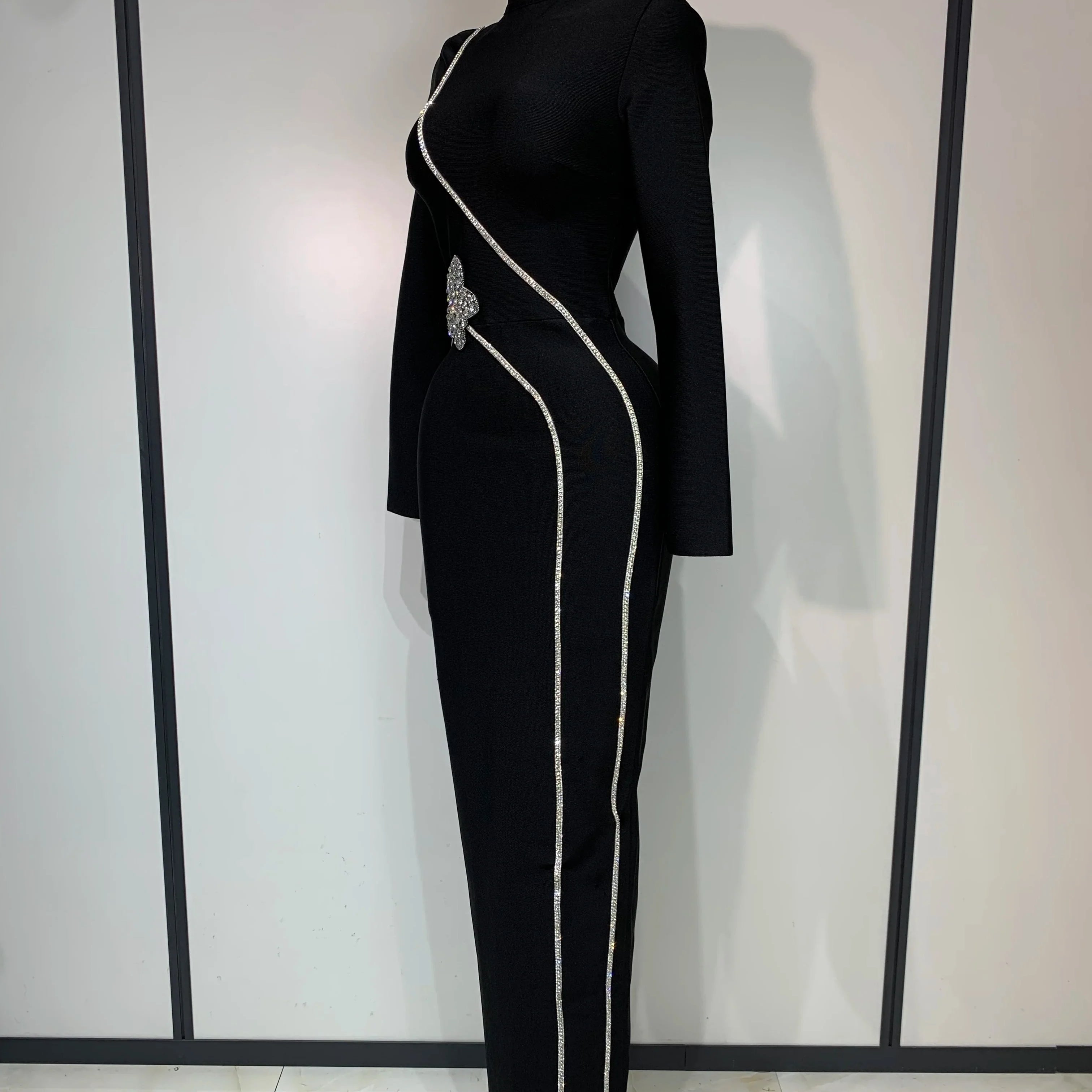 est Fashion Designer Party Dress Women's Formal Long Sleeve Diamonds Bodycon Bandage Dress Elegant Luxury Birthday Gown