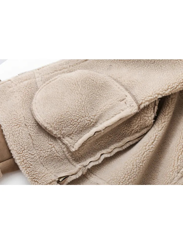 Brown Jacket For Women Winter Vintage Fur Integrated Jacket Lapel Long Sleeves Jackets Female Outwears Chic