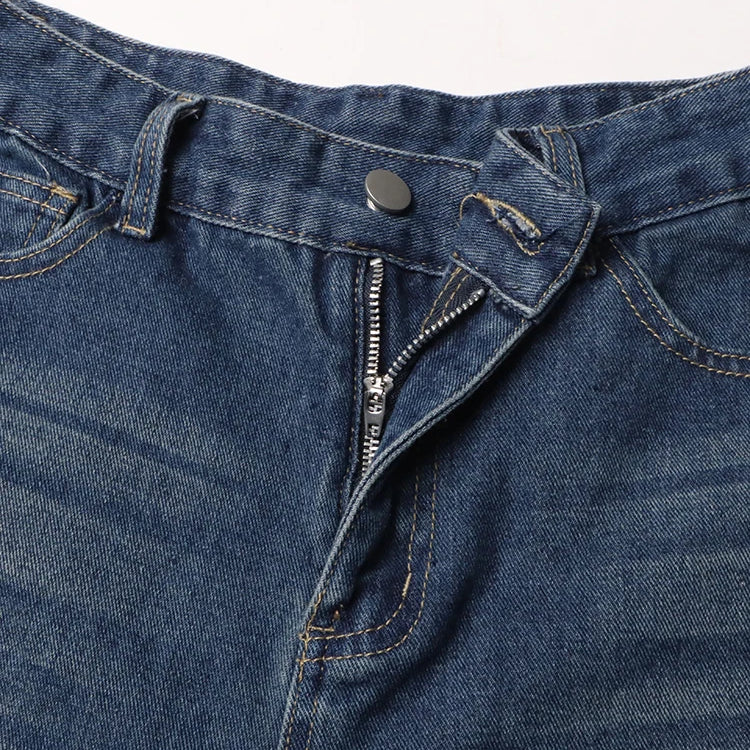 Solid Hollow Out Casual Denim Trousers For Women High Waist Patchwork Pockets Streetwear Wide Leg Jeans Female Fashion