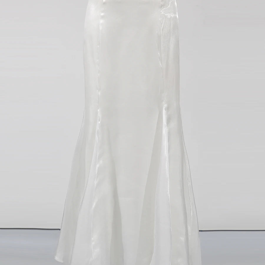 TWOTWINSTYLE Spliced Petal Two Piece Sets for Women V Neck Long Sleeve Patchwork Lace Up Top High Wasit Skirt Elegant Set Female