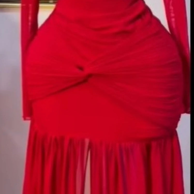 CM.YAYA Women Stacked Ruched Draped High Split Pleated Maxi Long Bodycon Dress 2025 Holiday Birthday Club Party Evening Dresses