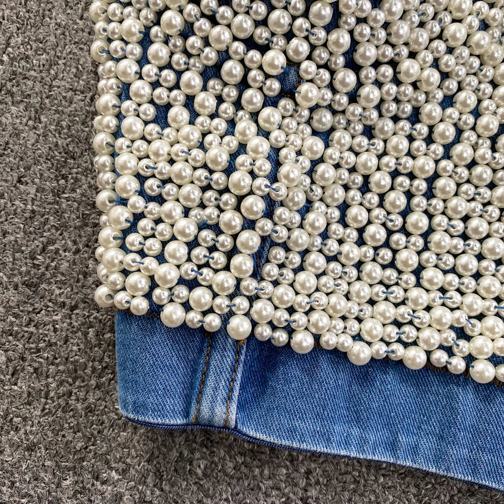 Women New Fashion Pearl Beads Camisole Sleeveless Sexy Bustier Clothing Push Up Night Club Bralette Crop Tops