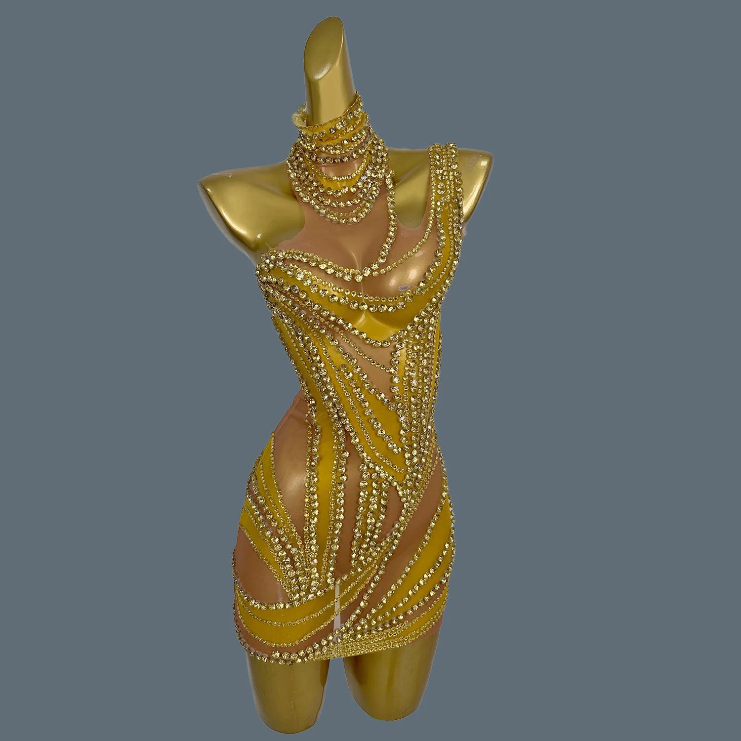 Sexy Women See Through Mesh Short Dress Sparkly Rhinestone Evening Prom Celebrate Birthday Dress Party Photography Wear Liuzhuan