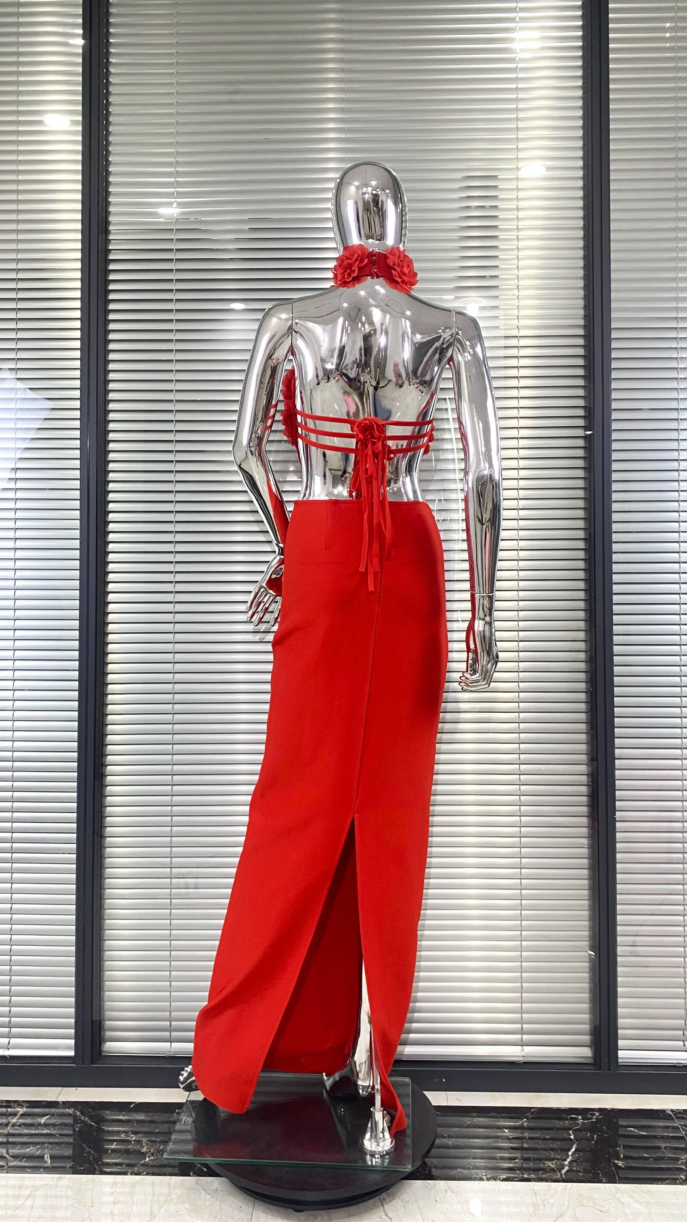 Red Color Women Sexy Halter Backless Off the Shoulder Florals Bodycon Long Bandage Dress Wedding Mermaid Celebrate Birthday Wear