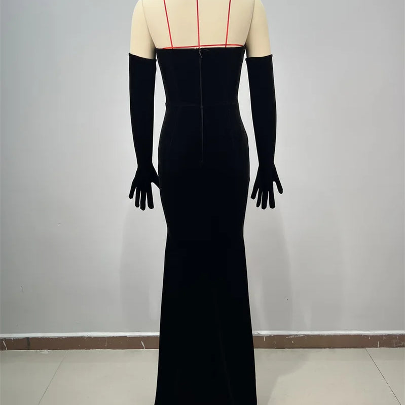 Luxury Diamonds Sexy V-Neck Strapless Package Hips Bandage Dress  Fashion Woman Evening dress Celebrity Cocktail Party Outfit