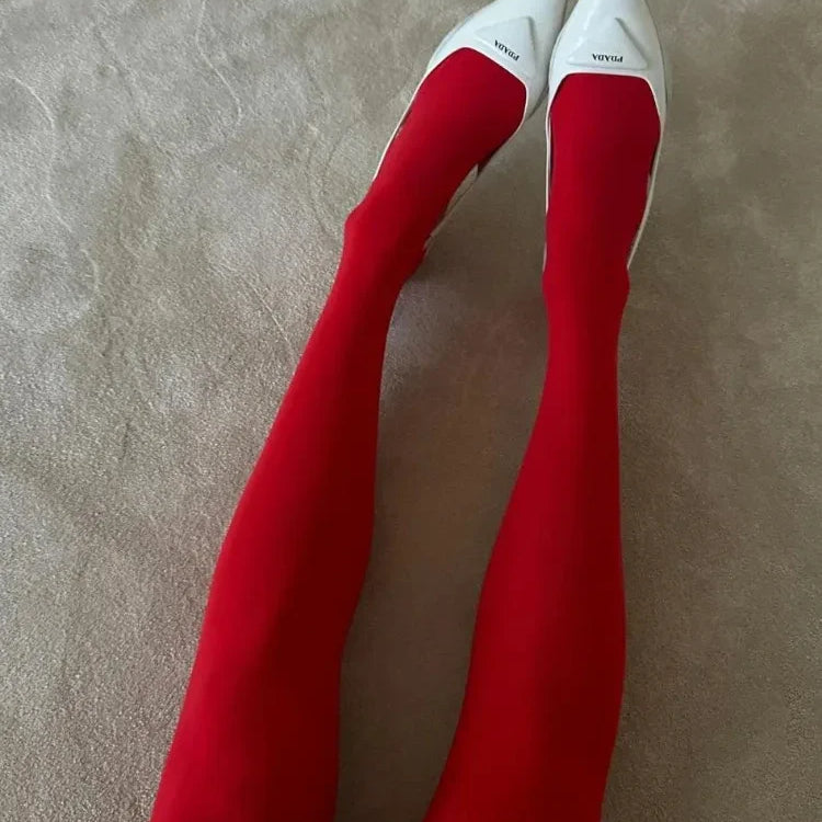 New Red Pantyhose Female Year Red Socks Tights Women Stockings Slim Lingerie Anti-hook Silk Velvet Wedding Bride's Leggings ##
