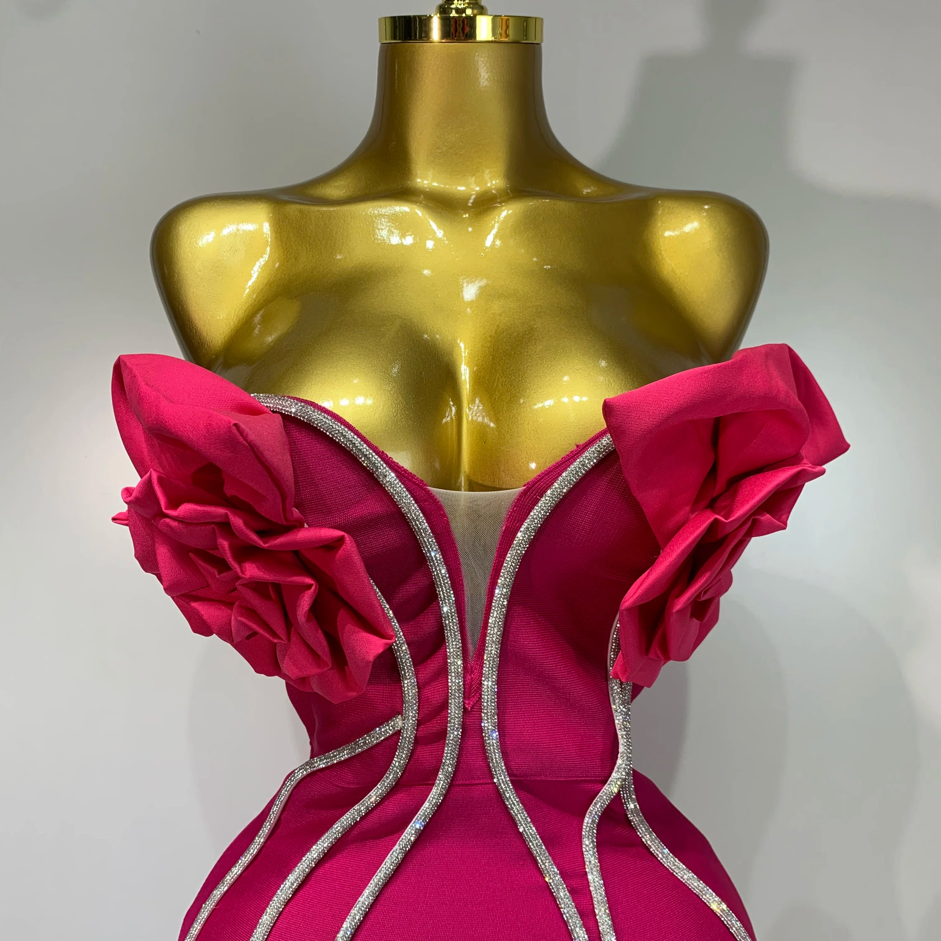 Luxury Birthday Party Dresses Women Elegant Bandage Bodycon Dress Strapless Appliques Sparkly Diamond Evening Club Outfit