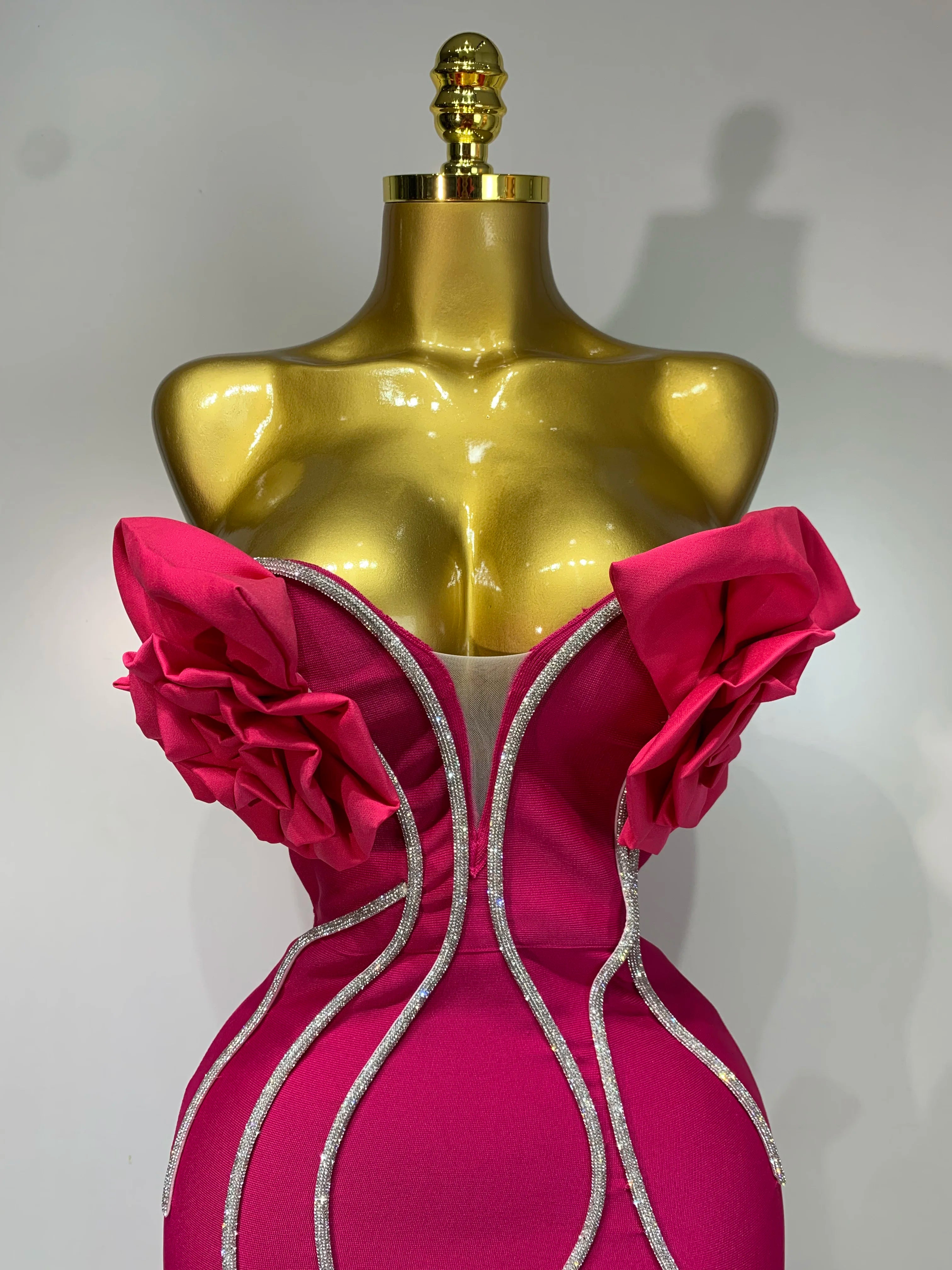 Luxury Birthday Party Dresses Women Elegant Bandage Bodycon Dress Strapless Appliques Sparkly Diamond Evening Club Outfit