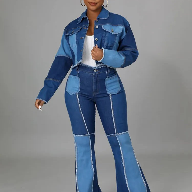 Women Plus Size Splice Jeans Flare Pant High Waist Patchwork Y2K Streetwear Vintage Skinny Denim Trousers for Female Autumn Pant